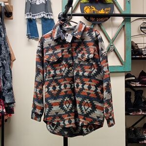 Trendy Aztec Utility Jacket - Black, Orange, Cream